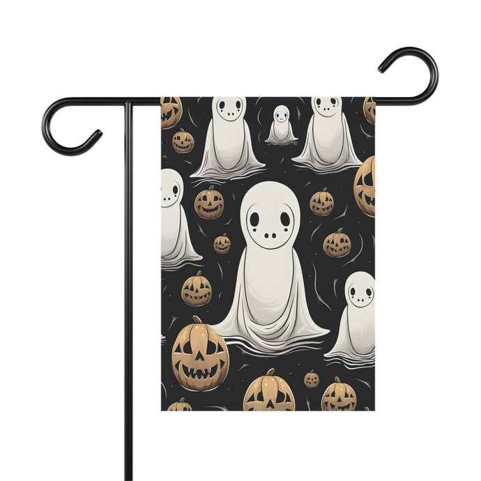 DistinctInk Garden & House Banner / Flag with Ghostly Skeleton and Pumpkin Design for Halloween