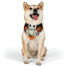 DistinctInk Adjustable Pet Banana Collar with Ghost Skeleton Pumpkin Pattern Design for Halloween