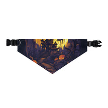 DistinctInk Adjustable Pet Banana Collar with Ghostly Ghouls in the Graveyard Design for Halloween