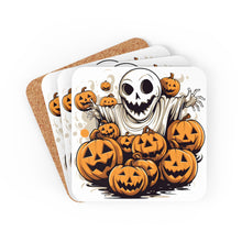 DistinctInk (Set of 4) Corkwood Coasters with Ghostly Skeleton and PumpkinsDesign for Halloween