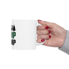 DistinctInk Glossy White Coffee / Tea Mug - Camp Champ - Camping Fire