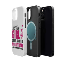 DistinctInk ToughCase for Apple iPhone, Compatible with MagSafe Charging - All This Girl Cares About is Volleyball