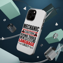 DistinctInk ToughCase for Apple iPhone, Compatible with MagSafe Charging - Mechanic Flying Tools & Offensive Language