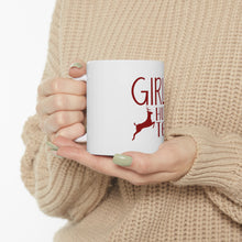 DistinctInk Glossy White Coffee / Tea Mug - Girls Hunt Too - Deer