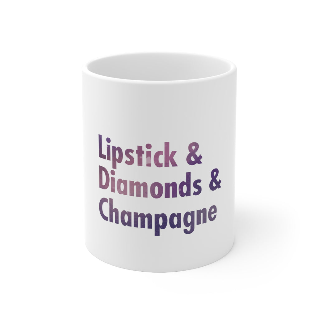 Glossy White Coffee / Tea Mug - Lipstick & Diamonds & Champagne