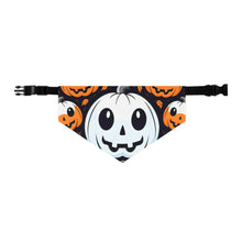 DistinctInk Adjustable Pet Banana Collar with Ghost Skeleton Cartoon Pumpkin Design for Halloween