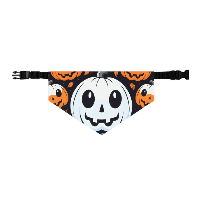 DistinctInk Adjustable Pet Banana Collar with Ghost Skeleton Cartoon Pumpkin Design for Halloween