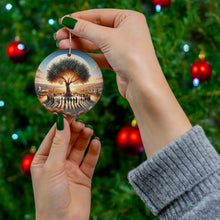 DistinctInk Hanging Ceramic Christmas Tree Ornament Charm with Gold String - Great Gift/Present - 2 3/4 inch Diameter - Olive Branch of Unity
