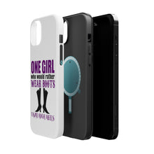 DistinctInk ToughCase for Apple iPhone, Compatible with MagSafe Charging - One Girl Who Would Rather Wear Boots Than Heels