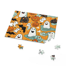 DistinctInk Jigsaw Puzzle with Flying Pumpkin Bats Design for Halloween
