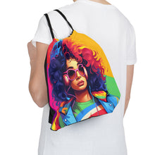 DistinctInk Drawstring Bag Backpack with Living a Full Life Design for LGBTQ+ Pride