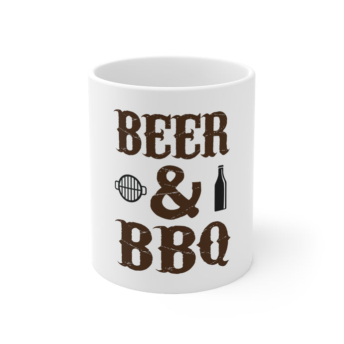 DistinctInk Glossy White Coffee / Tea Mug - Beer & Barbecue BBQ