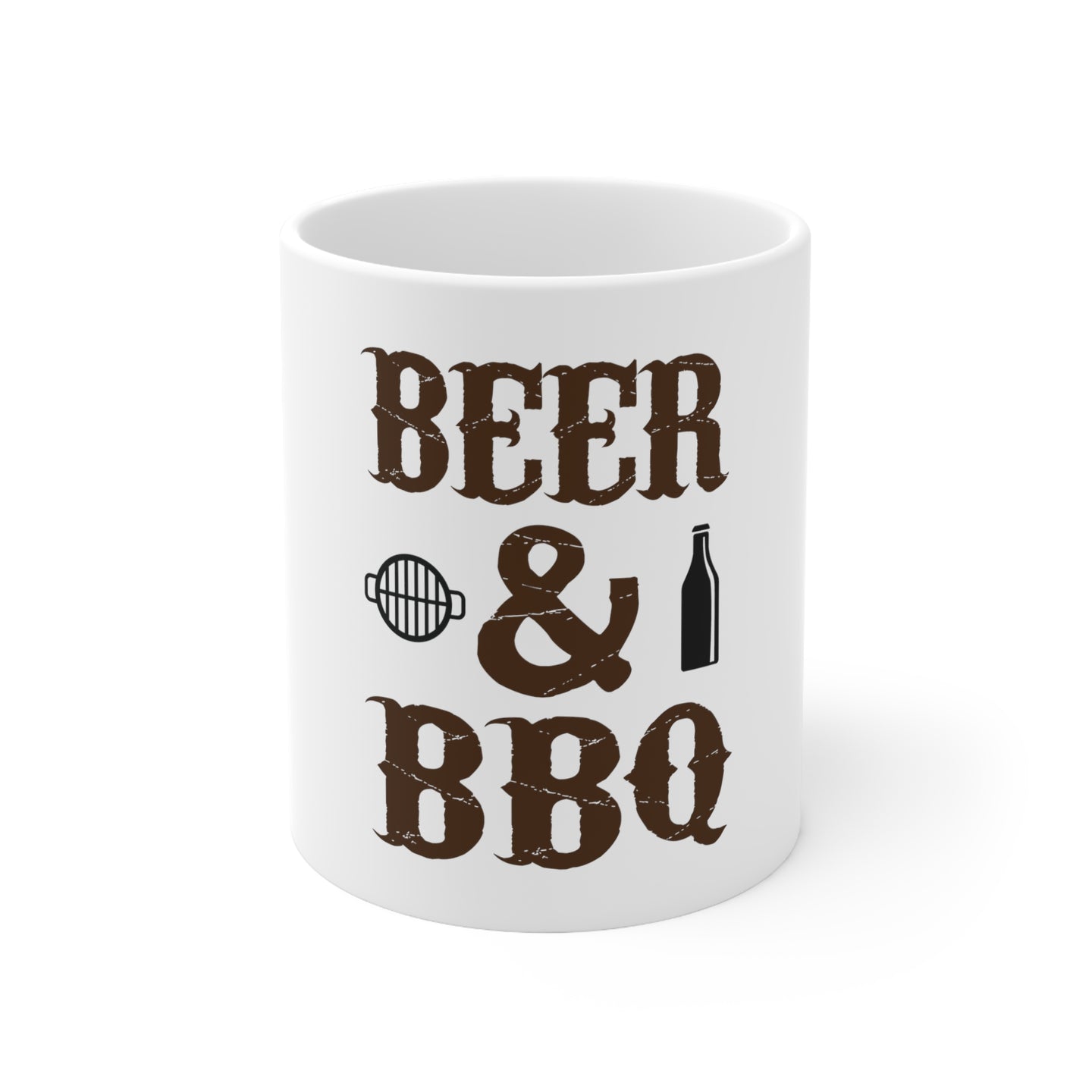 DistinctInk Glossy White Coffee / Tea Mug - Beer & Barbecue BBQ
