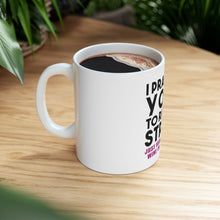DistinctInk Glossy White Coffee / Tea Mug - I Practice Yoga to Relieve Stress Drink Wine