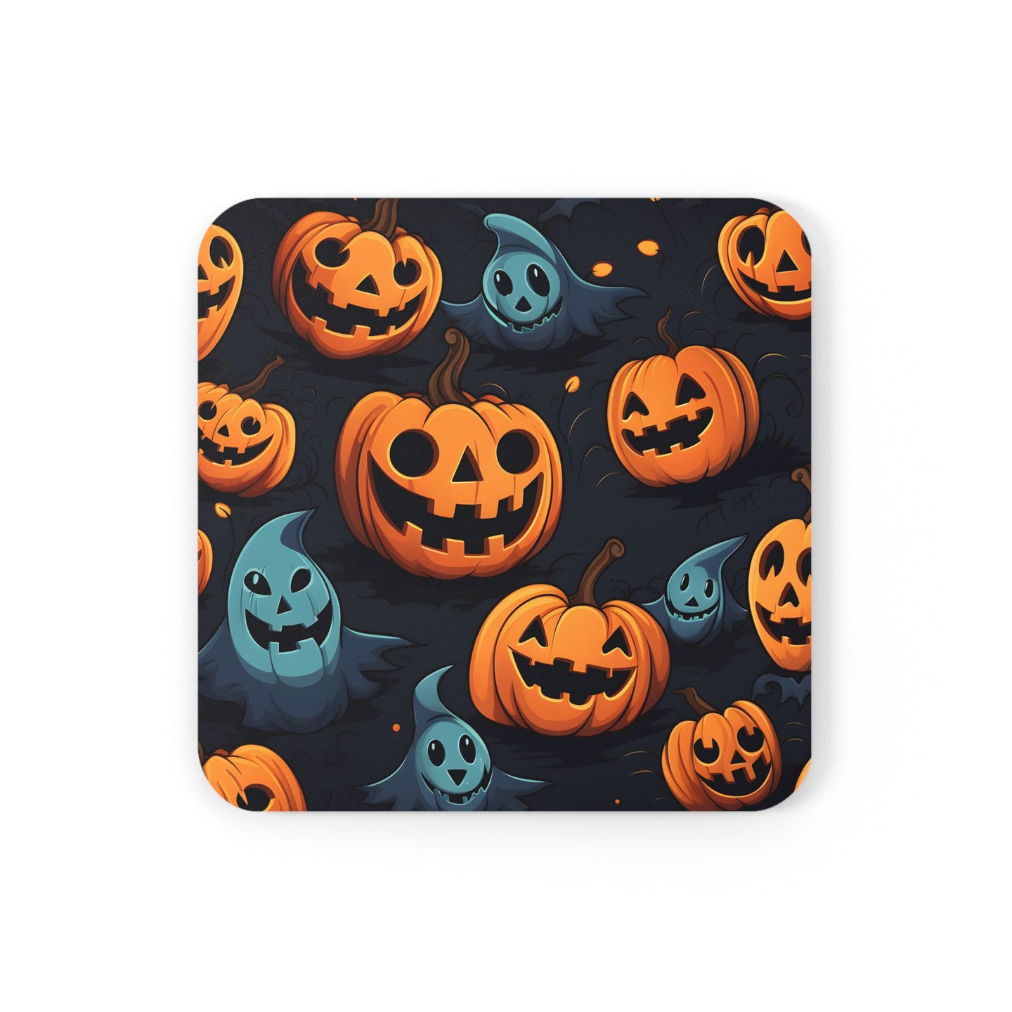 DistinctInk (Set of 4) Corkwood Coasters with Nightly Fright of Bats and GhoulsDesign for Halloween