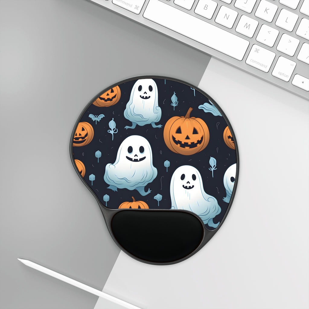 Mouse Pad with Wrist Rest with Ghastly Skeleton Pumpkin Patch Design for Halloween, view 3