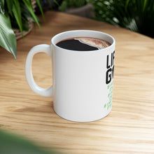 DistinctInk Glossy White Coffee / Tea Mug - Life is Golf Slice Hook Straight Miracle
