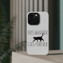 DistinctInk ToughCase for Apple iPhone, Compatible with MagSafe Charging - Boys Whatever, Cats Forever