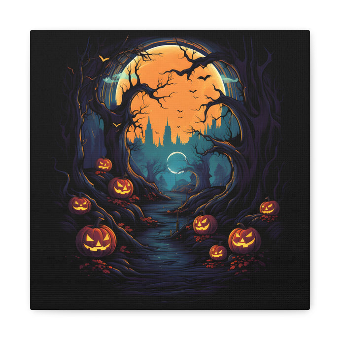 DistinctInk Canvas Wall Art with Haunted Evening Nightmare for Halloween