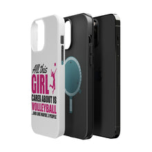 DistinctInk ToughCase for Apple iPhone, Compatible with MagSafe Charging - All This Girl Cares About is Volleyball