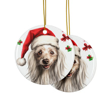 DistinctInk Hanging Ceramic Christmas Tree Ornament with Gold String - Great Gift/Present - 2 3/4 inch Diameter - Chinese Crested Design