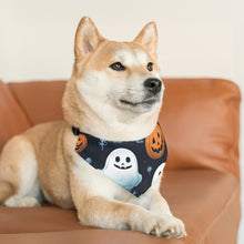 DistinctInk Adjustable Pet Banana Collar with Ghastly Skeleton Pumpkin Patch Design for Halloween
