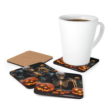 DistinctInk (Set of 4) Corkwood Coasters with Skellington's Spooky SoireeDesign for Halloween