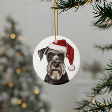 DistinctInk Hanging Ceramic Christmas Tree Ornament with Gold String - Great Gift/Present - 2 3/4 inch Diameter - Standard Schnauzer Design