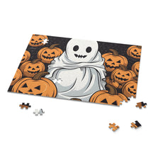 DistinctInk Jigsaw Puzzle with Skeletal Ghostly Pumpkin Patch Design for Halloween