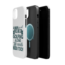 DistinctInk ToughCase for Apple iPhone, Compatible with MagSafe Charging - Live By Golfing Alone Need Beer Too