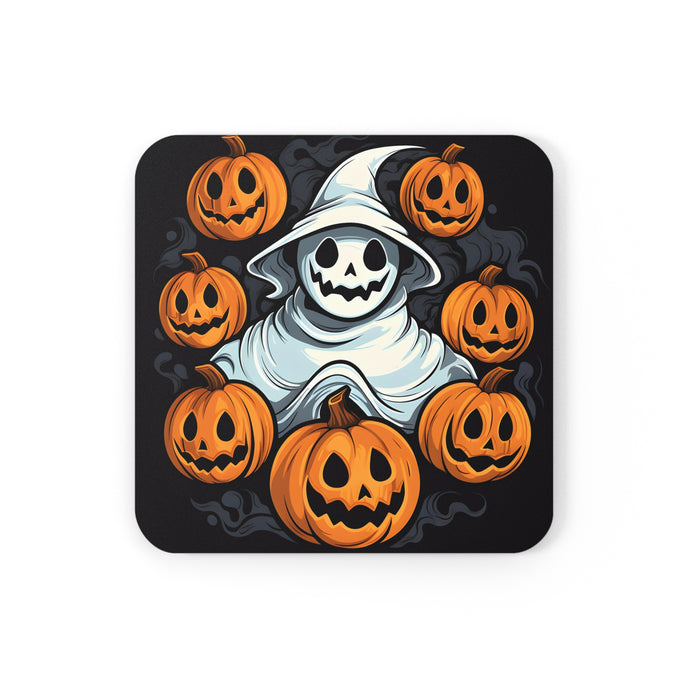 DistinctInk (Set of 4) Corkwood Coasters with Spooky Skeletal Pumpkin PatchDesign for Halloween