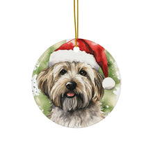 DistinctInk Hanging Ceramic Christmas Tree Ornament with Gold String - Great Gift/Present - 2 3/4 inch Diameter - Dandie Dinmont Terrier Design