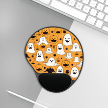 DistinctInk Mouse Pad with Wrist Rest  with Ghoulish Bats and Pumpkins Design for Halloween