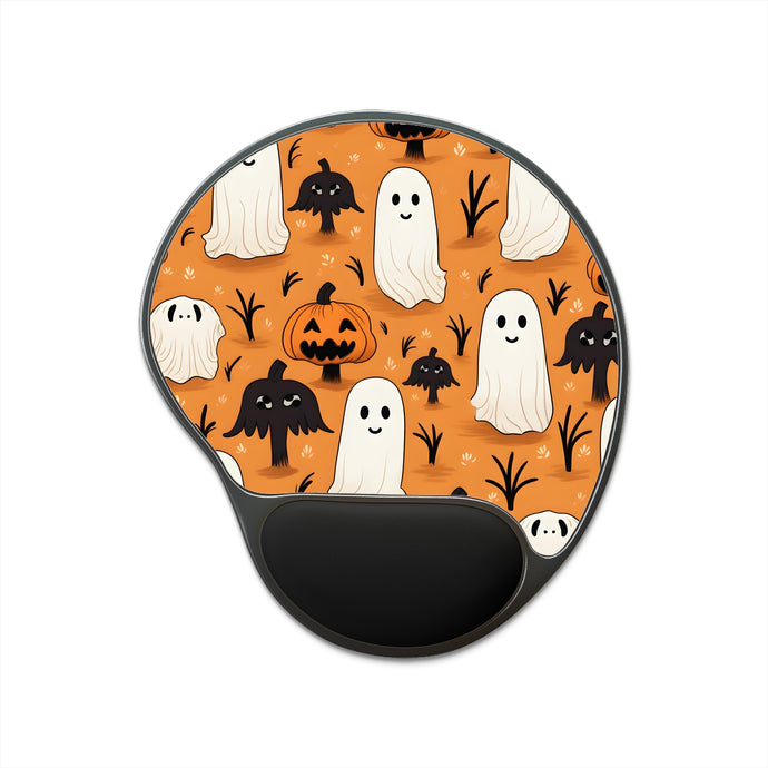 DistinctInk Mouse Pad with Wrist Rest  with Ghost Skeleton Pumpkin Cartoons Design for Halloween