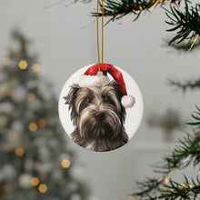 DistinctInk Hanging Ceramic Christmas Tree Ornament with Gold String - Great Gift/Present - 2 3/4 inch Diameter - Skye Terrier Design