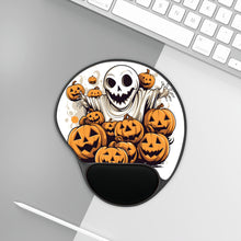 DistinctInk Mouse Pad with Wrist Rest  with Ghostly Skeleton and Pumpkins Design for Halloween