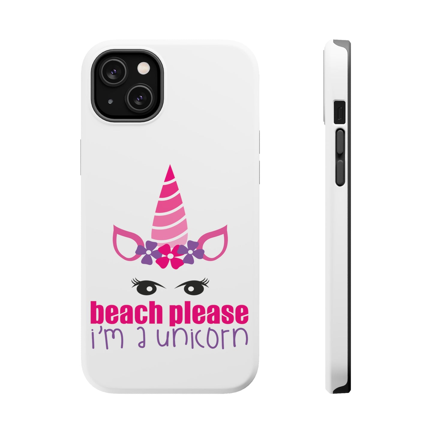 DistinctInk ToughCase for Apple iPhone, Compatible with MagSafe Charging - Beach Please I'm a Unicorn