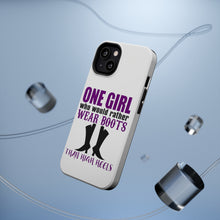 DistinctInk ToughCase for Apple iPhone, Compatible with MagSafe Charging - One Girl Who Would Rather Wear Boots Than Heels