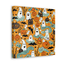 DistinctInk Canvas Wall Art with Flying Pumpkin Bats for Halloween