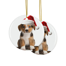 DistinctInk Hanging Ceramic Christmas Tree Ornament with Gold String - Great Gift/Present - 2 3/4 inch Diameter - Cirnechi dell’Etna Puppy Design