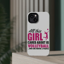 DistinctInk ToughCase for Apple iPhone, Compatible with MagSafe Charging - All This Girl Cares About is Volleyball