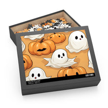 DistinctInk Jigsaw Puzzle with Ghostly Skeleton Pumpkin Patch Design for Halloween