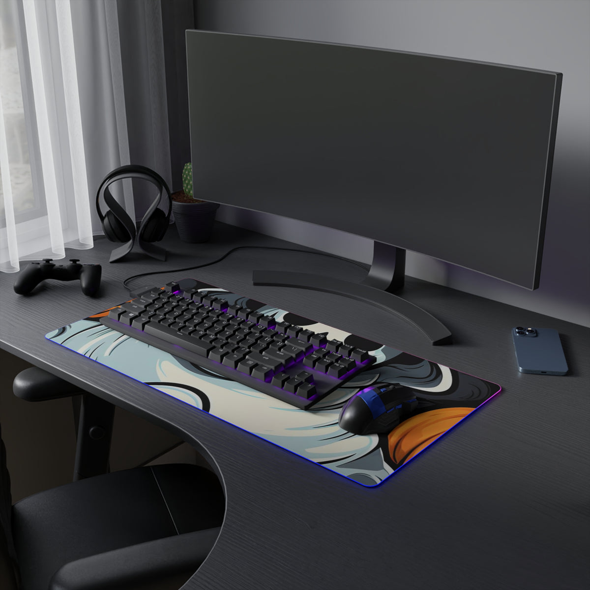 LED Gaming Mouse Pad with Spooky Skeletal Pumpkin Patch Design for Halloween, view 15