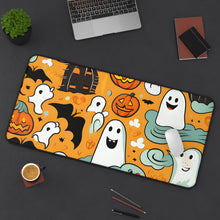 DistinctInk Desk Mat with Flying Pumpkin Bats Design for Halloween