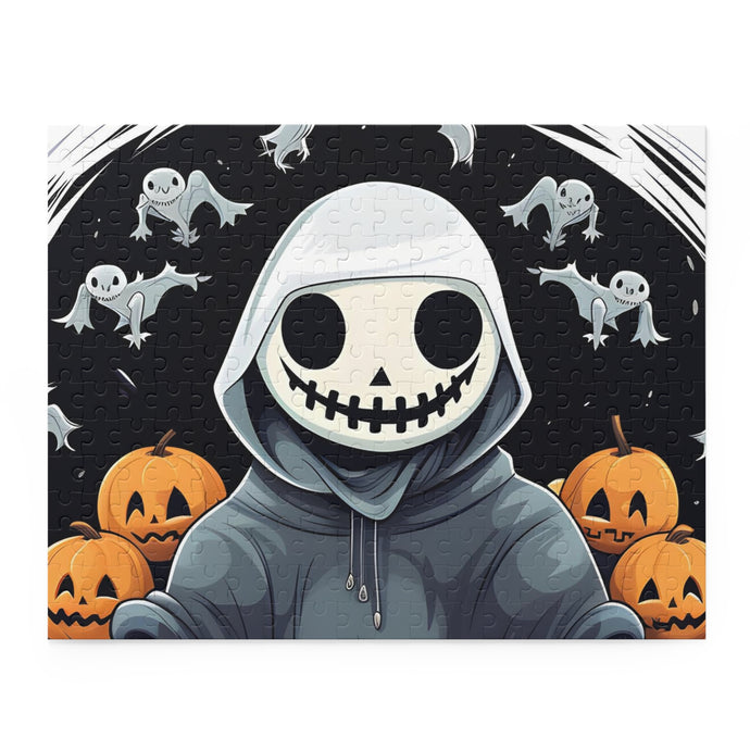DistinctInk Jigsaw Puzzle with Skeleton Ghost and Pumpkin Design for Halloween