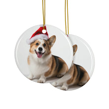 DistinctInk Hanging Ceramic Christmas Tree Ornament with Gold String - Great Gift/Present - 2 3/4 inch Diameter - Pembroke Welsh Corgi Design