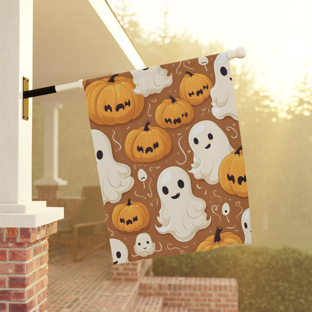 Garden & House Banner / Flag with Ghastly Skeleton Pumpkin Cartoon Design for Halloween, view 9