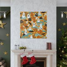 DistinctInk Canvas Wall Art with Flying Pumpkin Bats for Halloween