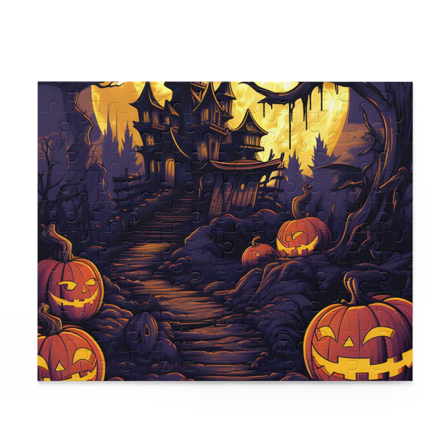 DistinctInk Jigsaw Puzzle with Ghostly Ghouls in the Graveyard Design for Halloween