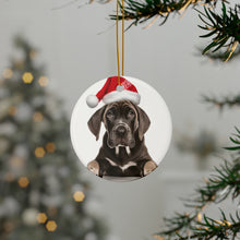 DistinctInk Hanging Ceramic Christmas Tree Ornament with Gold String - Great Gift/Present - 2 3/4 inch Diameter - Great Dane Puppy Design